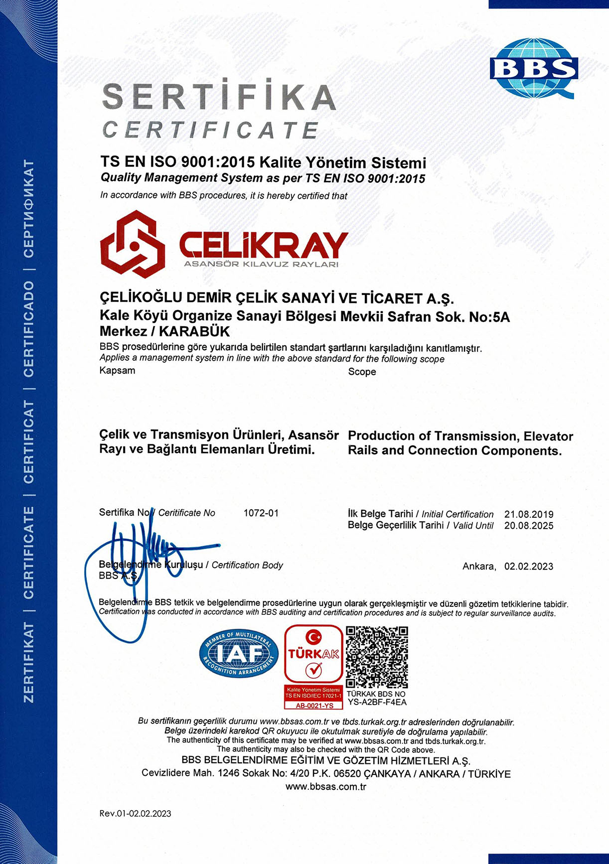 ISO 9001 Belgemiz